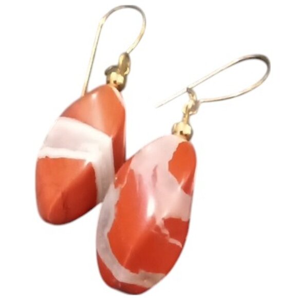 Natural Red Jasper Large Teardrop Cabochon Dangle Earrings - Picture 1 of 5